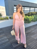 Tie Me Up Pink Linen Jumpsuit