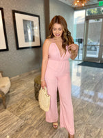 Tie Me Up Pink Linen Jumpsuit