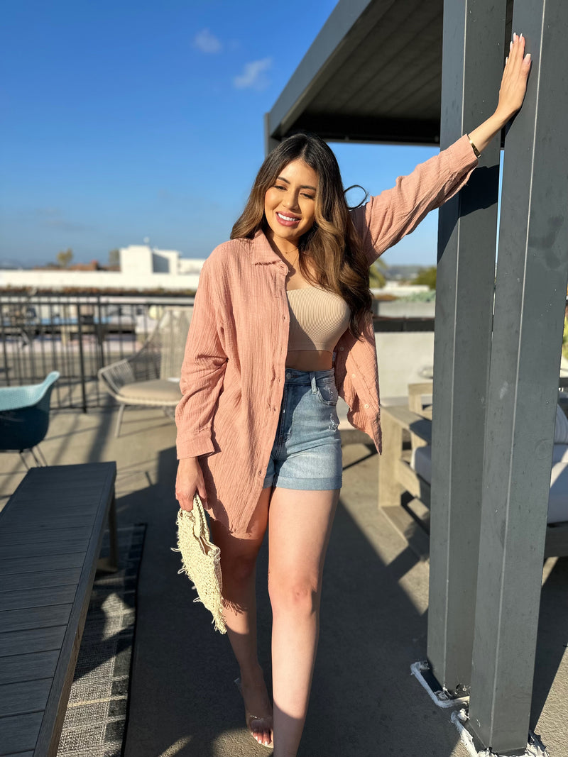 Take It Easy Nude Button Up