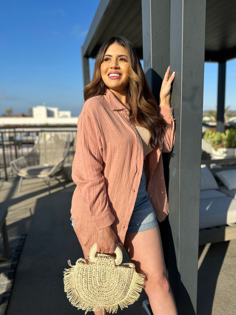 Take It Easy Nude Button Up