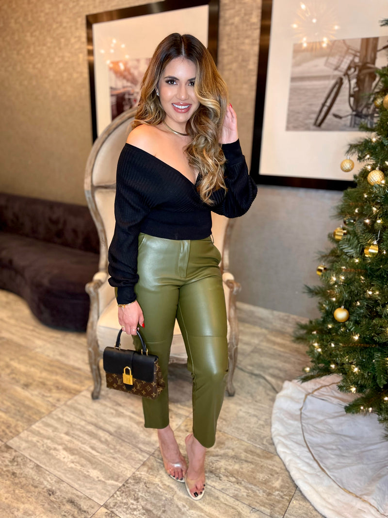 Olive leather pants cheap