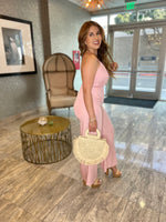Tie Me Up Pink Linen Jumpsuit