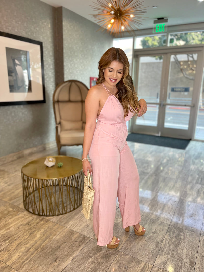 Tie Me Up Pink Linen Jumpsuit