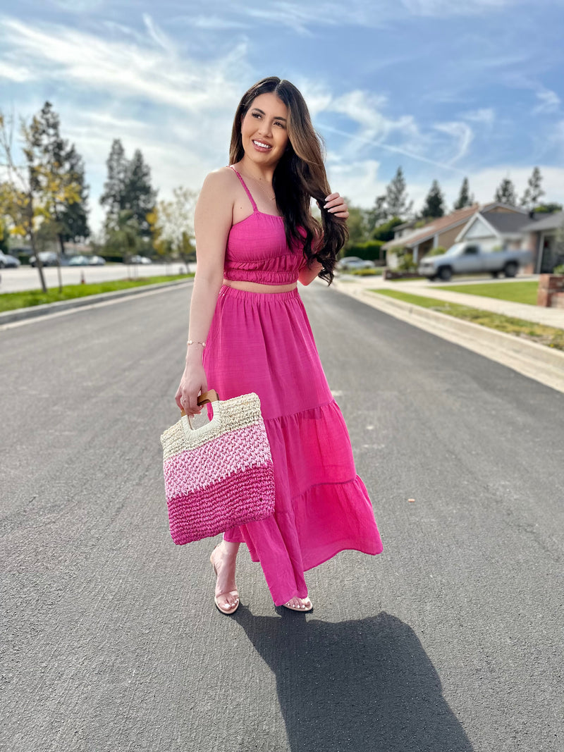 Lady In Pink Woven Purse